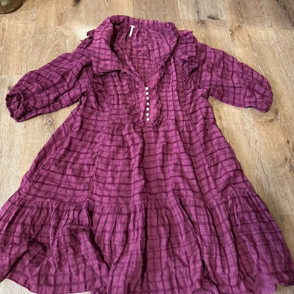 Free People Dresses & Skirts - Free People Elora Dress Large Juneberry Plaid Ruffle Dress Size L